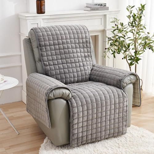 ObaBO Sofa Armlehnenbezüge, Sesselschoner Sesselauflage, Fernsehsessel Schutzbezug Anti-Rutsch, Block Angeschlossene Sofamatte für Zuhause mit Kindern und Haustieren Hund,Gray-1 Sitz(53 * 190cm)