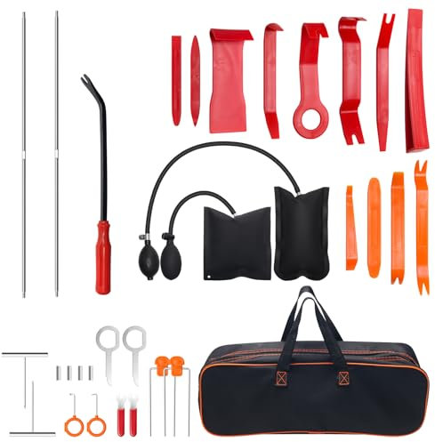 Windspeed 27 Pack Car Tool Kit Emergency, Auto Trim Tool Kit Panel Fastener Removal Tool, 2 Air Wedge Bag/Non-marring Wedges/Storage Bag for Vehicles Interior Repair Tools