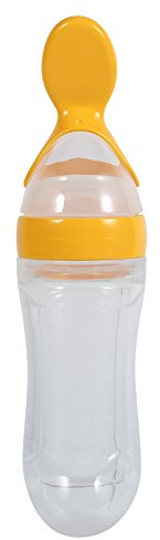 Xcello Biberon Per Bambini in Silicone da 90 Ml con Cucchiaio, Alimentatore Per Cereali Per Alimenti Rinfrescanti, Facile da Pulire(20cm-Giallo)
