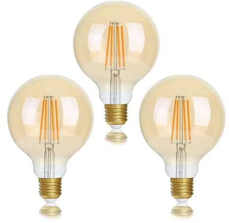 FLSNT Dimmerabile Lampadine LED E27 Luce Calda, 5,5W(equivalente 40W), G95 Vintage Edison Lampadine E27, 550LM 2700K Bianco caldo, Vetro ambrato, Confezione da 3