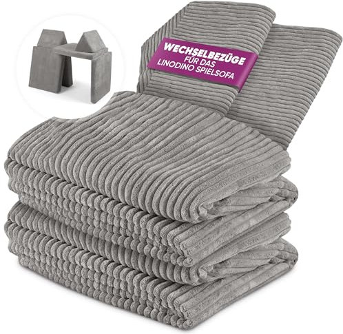 Linodino® Cord Wechselbezüge für Spielsofas | Kindersofa Cover Set 4-Teilig | Ersatz Bezug Set für Kinder Sofas | Sofabezug | Elefanten Grau