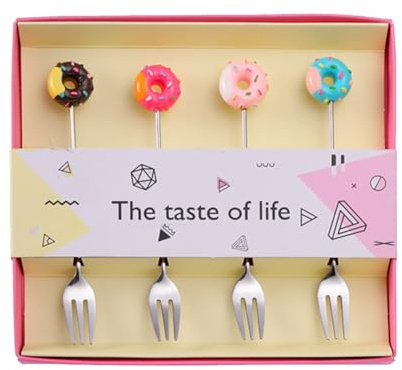 HUNYA Stainless Steel Dessert Forks and Spoons Set, Pastry Forks, Cake Forks, Soup Spoons, Cute Donut Coffee Spoons, Tea Spoons, Cake Forks for Stirring Sugar Tea Dessert for