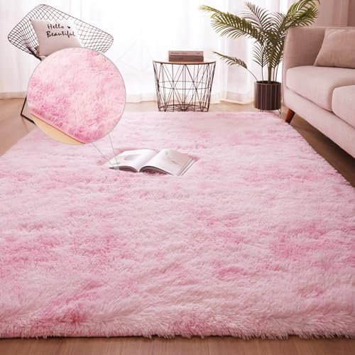 NINGBAI Shaggy Hochflor Teppich 50 x 80 cm Langflor Teppiche Modern, Fellteppich Kunstfell, Outdoor Carpet weich und elegant, waschbar für Schlafzimmer Kinderzimmer, Rosa