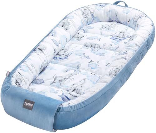 Bellochi Babynest für Neugeborene XXL | Babyliegennest | 100% Baumwolle | 120x65 - mit Schutzkanten | 0-12M | Jambo