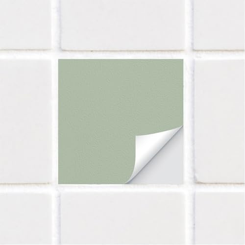 funlife 25 PCS 15X15cm Self-Adhesive Tile Stickers, Textured Vinyl Stick on Tiles, Backsplash Wall Art Decal for Kitchen DIY Decoration, Sage Green