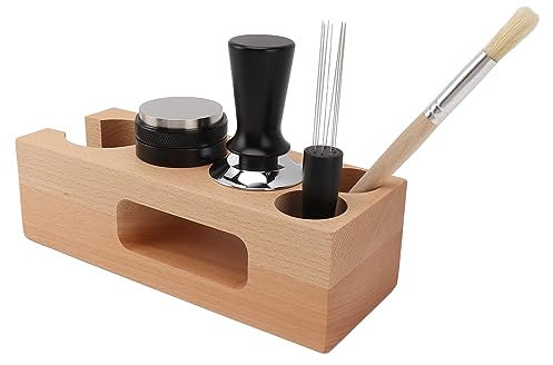 Coffee Tamping Station Kit 51mm Wooden Portafilter Tamper Holder with Powder Distributor Coffee Tamper Station for Coffee Bar Home