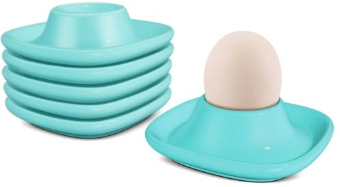 Flexzion Lot de 6 coquetiers pour œufs durs en céramique – Coquetiers empilables avec base pour servir, petit déjeuner, brunch – Décoration de table de cuisine, bleu