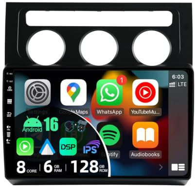 BXLIYER - [8-Core, 6G+128G] - Android 15 IPS Autoradio pour VW Touran (2003-2010) - sans Fil Carplay + Android Auto - LED Caméra + MIC - 2 Din 10.1 Pouce - DSP Dab Volant WLAN 360-CAM Fast-Boot 4G