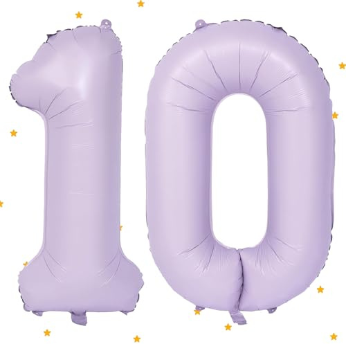 Geburtstag Folienballon Zahl 10, 101 cm Beige Lila Lila Luftballons Zahl 10, Helium Ballon Zahl 10, Mädchen Geburtstag Luftballon Deko Hochzeit Jubiläum Fest Party Dekoration - Fliegt mit Helium