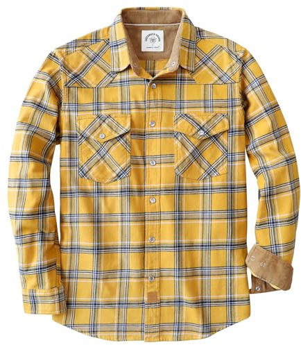Dubinik® 6 oz Chemise Flanelle Homme Western Cowboy Manches Longues Carreaux Vintage Bouton Pression Casual Double Poche