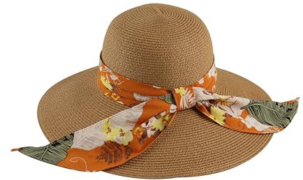 Sombrero de Paja de ala Ancha para Mujer,Visera Grande Transpirable, Pamela Elegante, cómodo, Sombrero para Playa, Verano protección Solar UPF 50+ (FR/ES, Números, 57, MARRÓN)