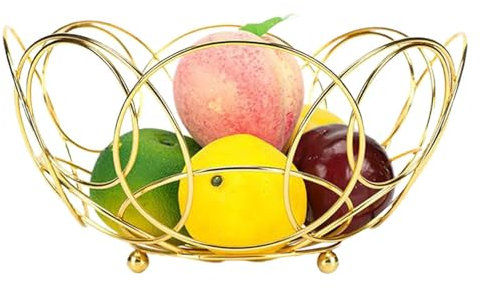 Frutero dorado – Frutero de malla de metal | Mesa de cocina, malla metálica, recipiente de almacenamiento de frutas, frutero, almacenamiento de verduras para mostrador de cocina, encimera, decoración
