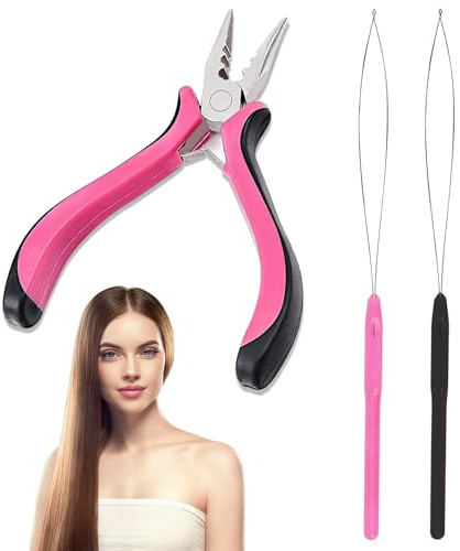 Nano Bead Tool,HairExtension Pliers,Hair Pliers,Nano Hair Extension Tools | Professional Nano Hair Extension Tools - Kit Includes 1 Plier and 2 Loop Threaders - Mini Hair Extension Tool