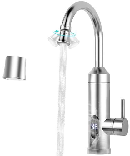 MSYLF 230V Durchlauferhitzer Elektrischer Wasserhahn Edelstahl Küchenamatur mit ablesbarer LED Temperaturanzeige für Campingküche, Wohnmobil, küche, Garage Halle, Wasserhahn mit Heizung 3-3,5KW