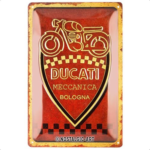 Nostalgic-Art Retro Blechschild, 20 x 30 cm, Ducati – Meccanica Bologna – Geschenk-Idee für Biker, Original Lizenzprodukt (OLP), aus Metall, Vintage Design, Blechschilder Sprüche | Original Ducati Lizenzprodukt (OLP), aus Metall, Vintage Design, Blechschilder Sprüche, Geschenk-Idee für Biker