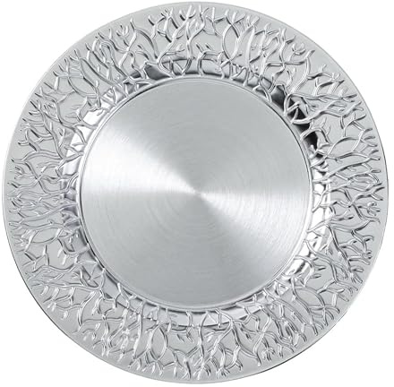Inge-glas Dekoteller 33cm Kunststoff Zweige - festliche Platzteller für verschiedene Anlässe - Tischdeko Unterteller für Hochzeit Jubiläum Weihnachten - Weihnachtsteller Weihnachtsdeko - Silber
