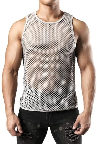 Hombres de Malla Tank Top Sin Mangas de Rejilla de Entrenamiento Gimnasio Músculo Camiseta Interior Loose Fit Activewear Tee Shirts(Grau,XXL)