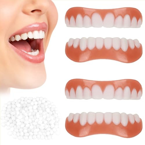 Wttfc Dente Finto Provvisorio Cemento Dentale Definitivo,2 Set di Protesi Dentale Dentiera Bianca Superiore E Inferiore Faccette Dentali Denti Finti Cosmetici per Donna Uomo, Taglia Unica