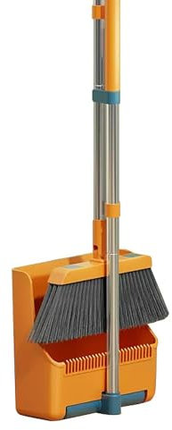 Set di scope – Scopa girevole a 180 gradi e paletta con manico lungo, scopa per la pulizia del pavimento con paletta, set di scope verticali per hall, giardino, garage, camera da letto