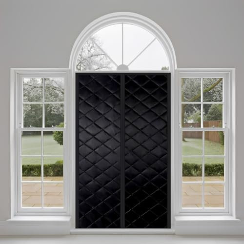 Winter Türvorhang, 175x265cm Magnetischer Thermisch Isolierter Türvorhang, Verdicken Sie Baumwollvorhang Winter Blackout Türverkleidung Gewebe Winddicht Noise Patio,Schwarz