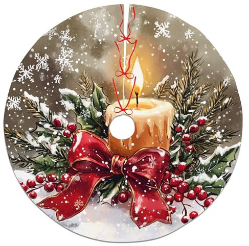 Weihnachtsbaum-Rock mit Stechpalmen-Motiv, rotes Band, Vintage-Stil, Weihnachtsbaumdekoration für den Winter, Heimdekoration, weihnachtliche Verwendung für drinnen und draußen, 91,4 cm