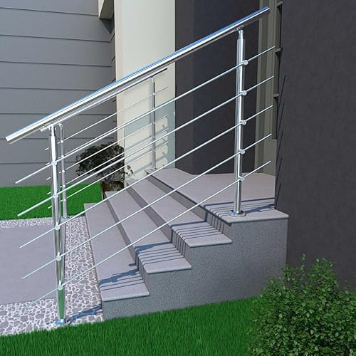 Aica Sanitär Edelstahl Geländer Treppengeländer mit Querstab Handlauf Brüstung Treppe Bausatz 120cm,Querstäbe 5
