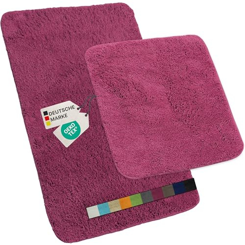NYVI Badematten Set 2 teilig NYVISpa Lasalle 45x50 + 50x80 cm Lila Badematte & WC-Vorleger - Badezimmerteppich Set - rutschfest, Saugfähig, Schnell Trocknend, Fußbodenheizung geeignet, Oeko-TEX