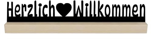 Herzlich Willkommen Holzschild Deko Aufsteller – 25 cm Tischdeko aus Echtholz Buche – Empfang & Eingangsbereich Deko für Zuhause, Büro & Gastronomie – Geschenk Einzug & Hauseinweihung
