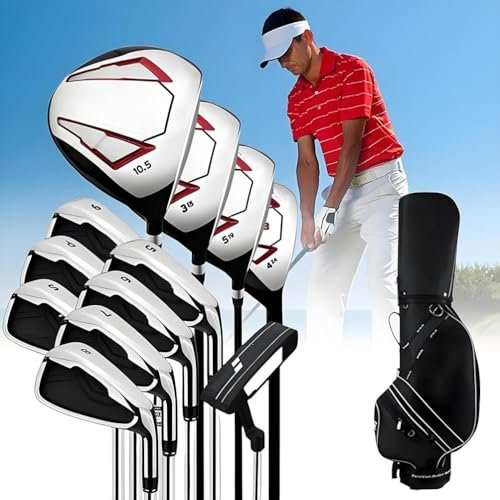 Juego Completo De Palos De Golf For Hombre, 12 Piezas, Palos De Golf For Diestros, Palo De Madera 1/3/5/4H, Hierros 5/6/7/8/9/P/S Y Putter, con Bolsa De Golf.(Steel Pole)