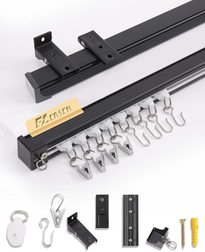 Ezcasch Curtain Track 2.5m Aluminium Curtain Rail, Curtain Track 1-track Black Ceiling Mount Curtain Rail System for Room Divider, Balcony, Privacy (Track x 3)