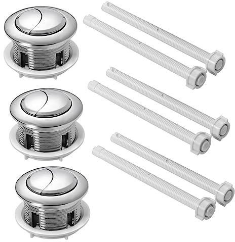 Operitacx Botón Pulsador De Inodoro Abs 48mm Redondo, Doble Descarga, Color Plateado, Accesorio De Reemplazo para Tanque De Agua, Duradero y Práctico para Uso Doméstico, Pack De 3 Unidades