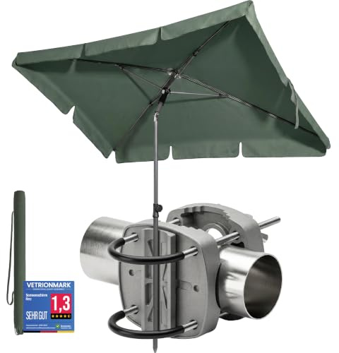 4smile Sonnenschirm Balkon, 3-in-1 SET - Sonnenschirm rechteckig 200 x 125 cm, UPF 50+, Sonnenschirmhalter Balkongeländer + Sonnenschirmhülle - Sonnenschutz Balkon, Grün