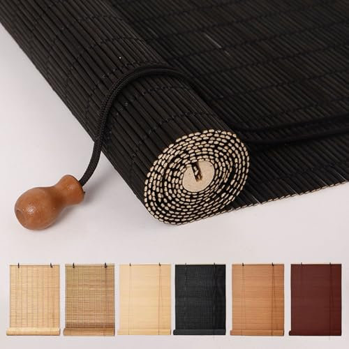 Retro-Bambus-Rollos für Fenster, Sonnenschutz, Seitenzug-Rollos für Terrasse/Garten/Fenster/Tür, schwarz, 120 cm x 250 cm