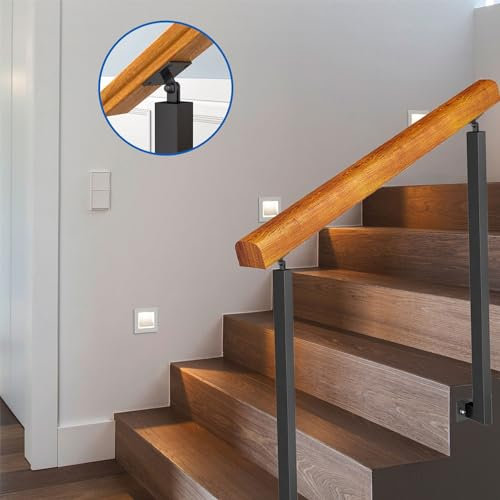 Ringhiera per scale da esterni, in legno moderno per gradini del portico, staffe nere regolabili, guide a doppio palo resistenti, altezza 85 cm, perfetta per sicurezza e stile.