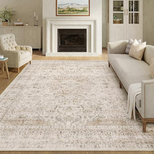 HUGEAR Vintage Beige Tappeto Grande Salotto Tappeti 300x400cm Antiscivolo Lavabili in Lavatrice Camera da Letto Sala Cameretta Bambino Scendiletto Casa Esterno Morbido Pelo Corto