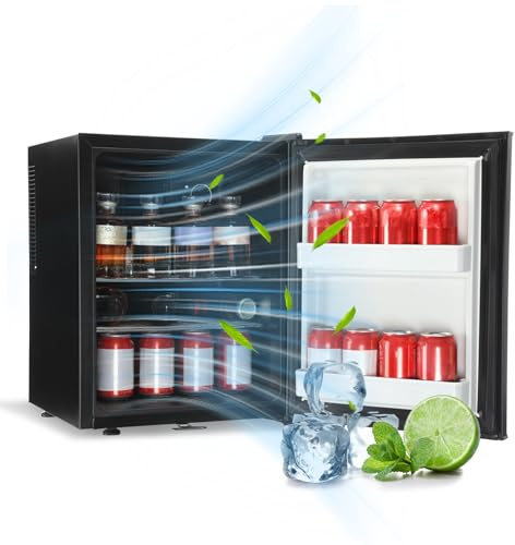 Oyajia Mini Kühlschrank mit Glastür, Bierkühler, Tisch-Getränkekühlschrank mit LED Lichtern, Freistehender Kühlschrank, 30 Liter Kühlschrank Leise, für Büro, Zimmer, Bar, Geräuscharm,Schwarz