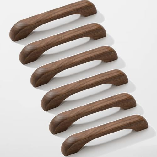 SYZOW 6 Stück Möbelgriffe Holz 128mm, Stangengriff Holz mit Schrauben, Holzgriffe für Schränke，für Küchenmöbel Schubladen und Holzgriffe Kommode (Nussbaumholz)