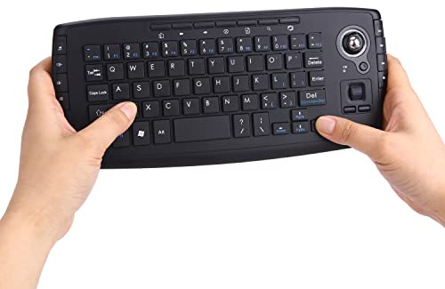 Mini clavier sans fil avec souris trackball - 2,4 G - Souris à air portable avec touches multimédias, molette de défilement, Plug and Play, portée de 10 m, compatible avec Windows, Android, Linux, Mac
