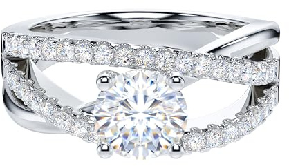 LMRJHAZM 1CT äkta Moissanite eller simulerad diamant vriden virad kors crossover oändlighet förlovningsring för kvinnor