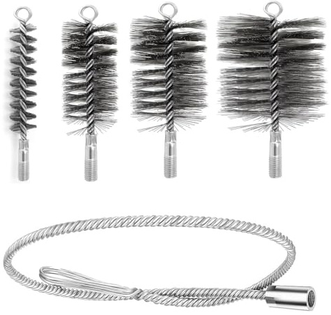 5 Pièces Kit de Hérisson Ramonage, Goupillon Métallique, Kit Ramonage Poêle à Granulé, Le Nettoyage des Gaines Souples, Le Nettoyage des Tuyaux de Poêle et L'élimination de la Rouille