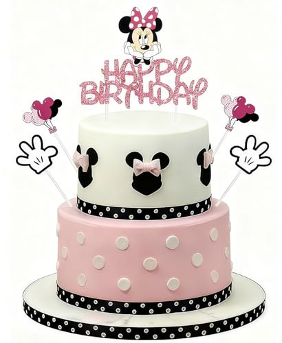 5Pcs Cute Mouse Cake Decorations Birthday Cake Topper Pink Glitter Mouse Cake Toppers Cartoon Cupcake Toppers Suitable For Girls Mouse Birthday Theme And Baby Shower Cake Decoration (Pink)