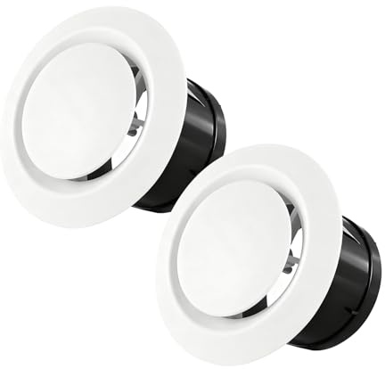 2Pcs Round Adjustable Air Vent Covers, for Tumble Dryer Bathroom Ceiling | Universal, 4/100mm for Wall/Caravan/Kitchen/Internal Soffit Vents, Extractor Fan Vent Cover