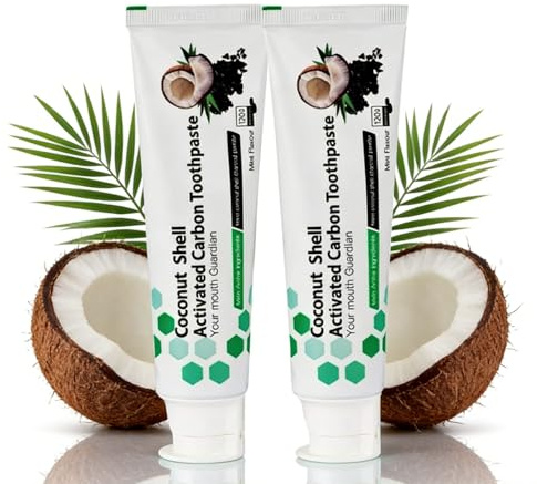 2PCS Aktivkohle Zahnpasta Kokos​ - Schwarze Zahnpasta​ mit Intensiver Aufhellung​ & Mint Geschmack​ - Zahncreme​ für Weiße Zähne​ und Gesundes Zahnfleisch​ - Zahnpflege​ für empfindliche Zähne-120g