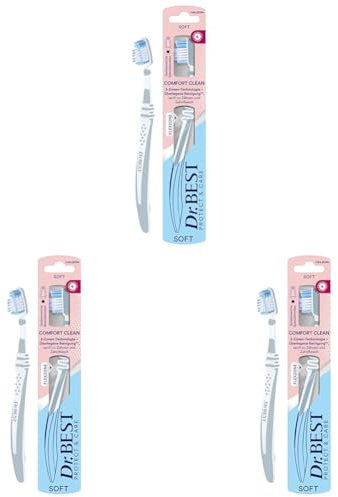 Dr.BEST Comfort Clean Zahnbürste, Soft (1 Stück) – 3-Zonen-Technologie, bestehend aus seidenweichen Spezialborsten, Borsten mit angeschrägtem Profil und Flachschnitt, für eine überlegene Reinigung*.