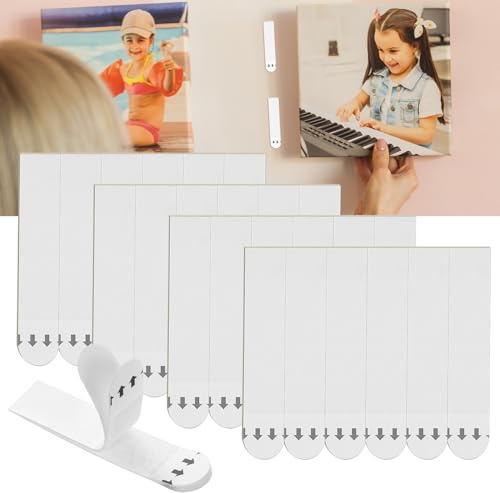 Lot de 24 paires de crochets de suspension auto-adhésifs extra puissants pour accrocher des photos, des affiches, des bandes, des photos, sans perçage, pour cadres photo