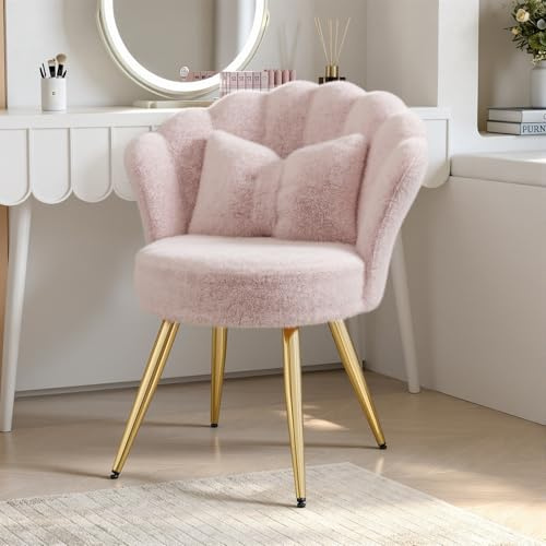 Aivermeil Esszimmerstühle Samt mit Rückenlehne Polsterstühle Rosa | Muschelsessel mit Armlehnen,Schminktisch Stuhl,Polstersessel Elegant,kzentstuhl mit Gold Metallbeinen Accent Chair