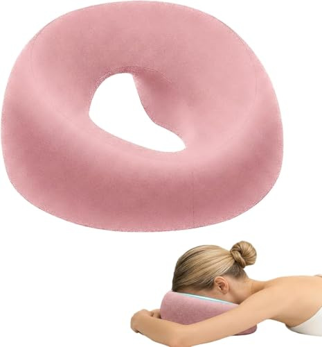 Dexpally Face Pillow Kopfkissen, U-förmiges Lochkissen Massage Kopfstütze, Massage Kopfstütze für Das Bett, massagekissen Kopf Loch, U-förmiges Nickerchen Me-mory Foam Kissen für Salons. (Rosa)