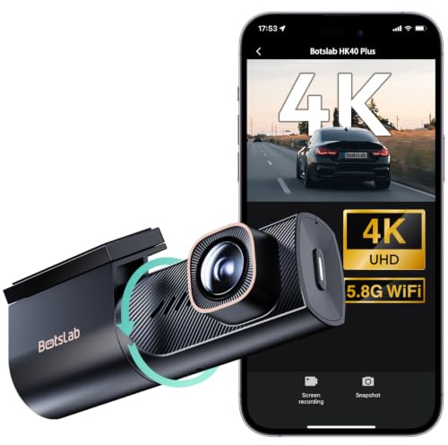 Botslab 4K Dashcam Auto Vorne, F1.5 Super Nachtsicht & 170° Weitwinkel, 5,8G WiFi Mini Dash Cam 360° Drehbar, 24h Parküberwachung mit Zeitraffer, G-Sensor, Loop-Aufnahme, bis 512 GB (HK40 Plus)