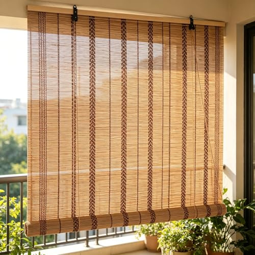 75x110cm Estor de Bambú Natural 50% Filtro Luz | Persiana Enrollable Bambú | Privacidad Diurna, Antideslumbramiento |Cortina para Ventana – Decoración Rústica para Ventanas y Terrazas