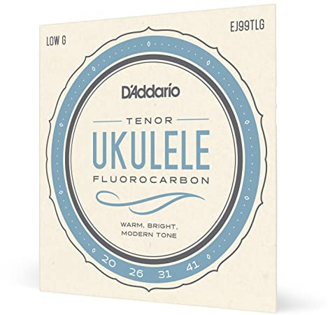 D'Addario Tenor Ukulele Strings, Fluorocarbon, EJ99TLG, Low-G, 4-String Set, Pack de 1